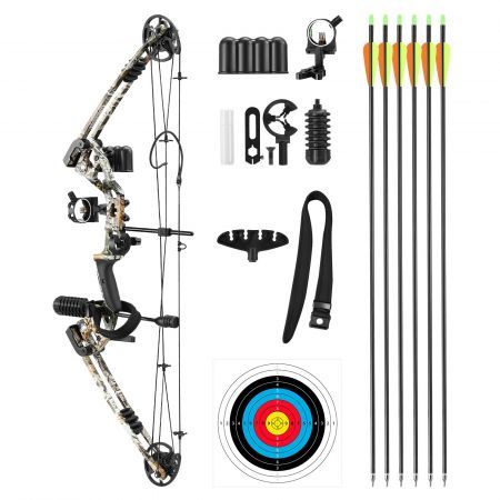 Compound Bow Arrow Archery Equipment Set Sports Hunting Target Shooting 20-55lbs Right Handed for Beginner Master Camo