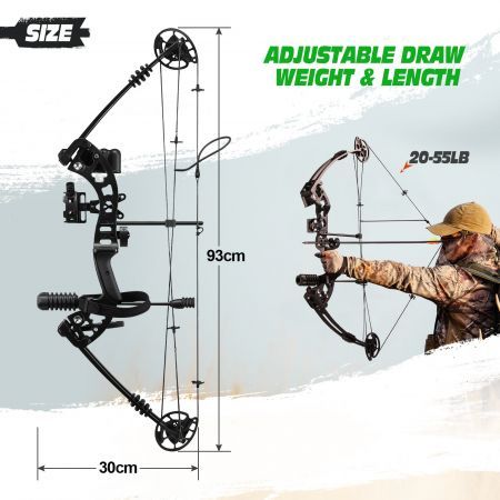 Compound Bow Arrow Set Archery Hunting Sports Equipment Target Shooting 20-55lbs Right Handed for Beginner Master Black