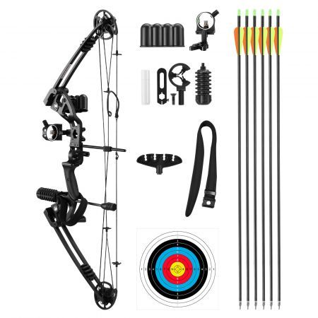 Compound Bow Arrow Set Archery Hunting Sports Equipment Target Shooting 20-55lbs Right Handed for Beginner Master Black