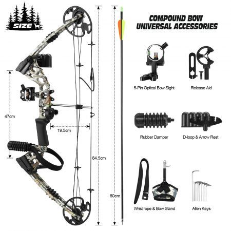 Compound Bow Arrow Set Archery Sports Hunting Target Shooting RH 20-70lbs Adjustable 320fps Speed for Beginner Master Camo