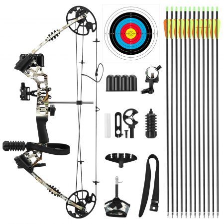 Compound Bow Arrow Set Archery Sports Hunting Target Shooting RH 20-70lbs Adjustable 320fps Speed for Beginner Master Camo