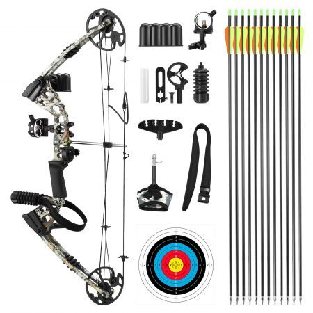 Compound Bow Arrow Set Archery Sports Hunting Target Shooting RH 20-70lbs Adjustable 320fps Speed for Beginner Master Camo