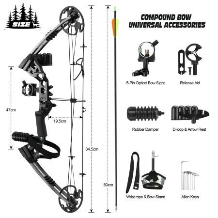 Compound Bow Arrow Set Sports Archery Hunting Target Shooting 20-70lbs Right Handed Adjustable for Beginners Masters Black