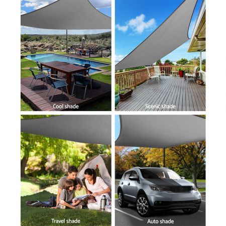 Instahut Shade Sail 3x3m Square 280GSM 98% Grey Shade Cloth