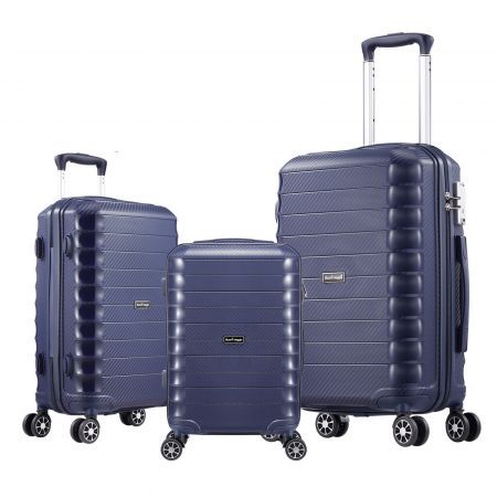 Luggage Set Carry On Suitcase 3PCS Travel PP Lightweight Rolling Spinner Wheels TSA Lock Double Zipper Aluminium Trolley Royal Blue