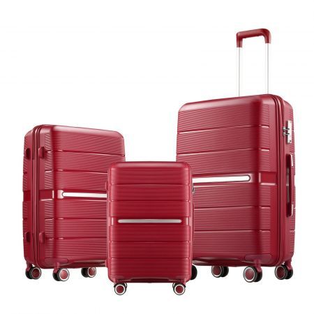 Carry On Luggage Set 3 PCS PP Rolling Travel Suitcase Hard Lightweight Double Zipper Spinner Wheels Aluminium Trolley TSA Lock Red