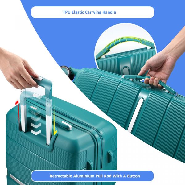 Carry On Luggage Set PP Travel Suitcase 3 PCS Hard Lightweight Rolling Aluminium Trolley Spinner Wheels TSA Lock Double Zipper Glossy Dark Green