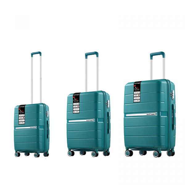 Carry On Luggage Set PP Travel Suitcase 3 PCS Hard Lightweight Rolling Aluminium Trolley Spinner Wheels TSA Lock Double Zipper Glossy Dark Green