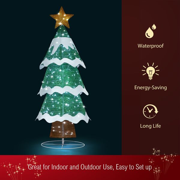 180cm Christmas Tree Decoration LED Strip Light Home Display Xmas Outdoor Holiday Ornaments Folding 3 Tiers 8 Flickering Effects Star Topper