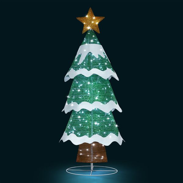 180cm Christmas Tree Decoration LED Strip Light Home Display Xmas Outdoor Holiday Ornaments Folding 3 Tiers 8 Flickering Effects Star Topper