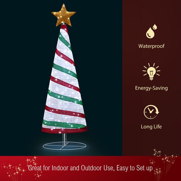 180cm Ribbon Christmas Tree Light Decoration LED Strip Ornaments Xmas Home Outdoor Display Folding Star Topper 8 Flickering Effects