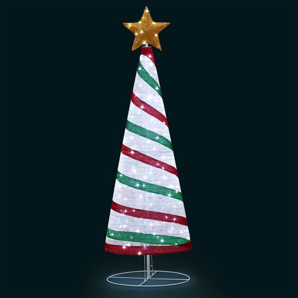 180cm Ribbon Christmas Tree Light Decoration LED Strip Ornaments Xmas Home Outdoor Display Folding Star Topper 8 Flickering Effects