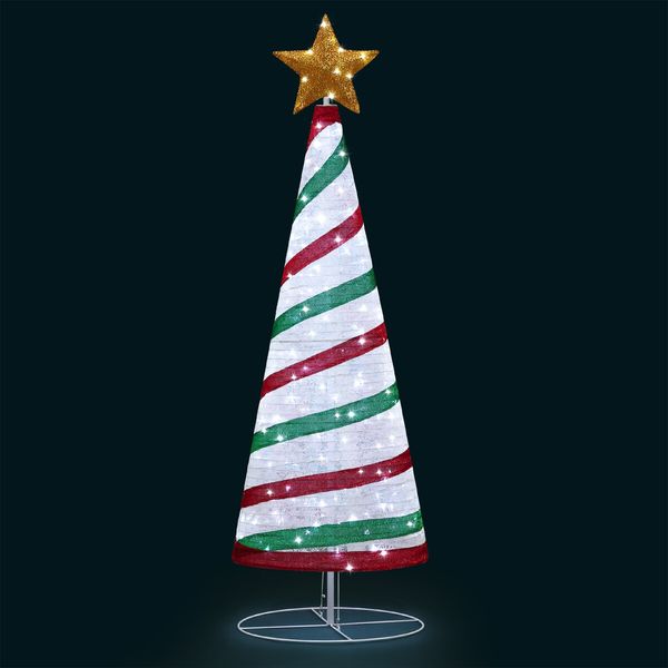 180cm Ribbon Christmas Tree Light Decoration LED Strip Ornaments Xmas Home Outdoor Display Folding Star Topper 8 Flickering Effects