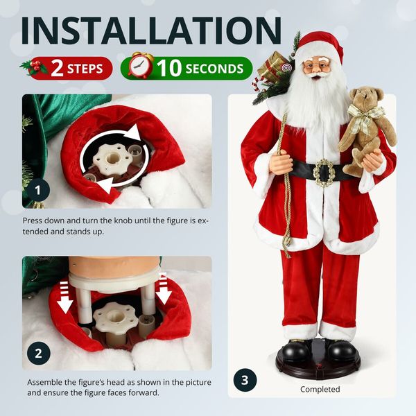 Solight 150cm Animated Singing Dancing Santa Claus Figurine Rocking Christmas Decoration Musical Display Figure Collapsible