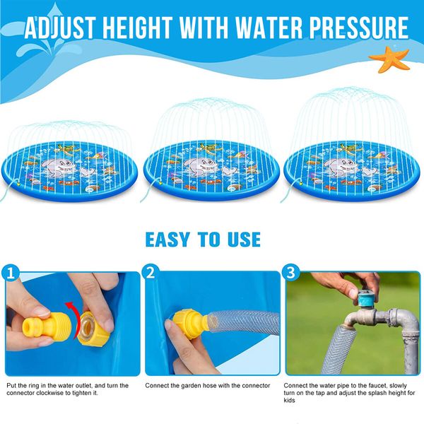 Water Toy Play Mat Sprinkler Beach Pool Dog Game Centre Pad Splash Spray Outdoor Lawn Garden Backyard 150cm for Children Pets