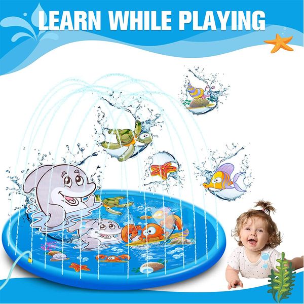 Water Toy Play Mat Sprinkler Beach Pool Dog Game Centre Pad Splash Spray Outdoor Lawn Garden Backyard 150cm for Children Pets