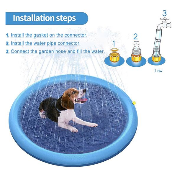 Sprinkler Play Mat Water Toy Dog Pool Beach Splash Pad Game Centre Spray Outdoor Lawn Garden Backyard Foldable 150cm for Children Pets