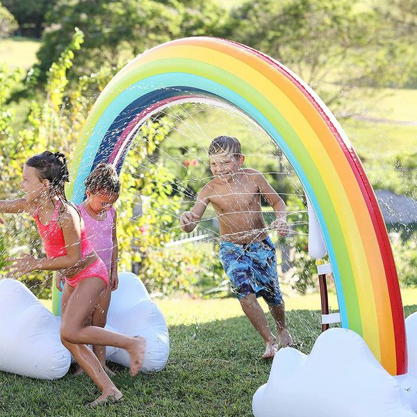 Water Sprinkler Play Toy Inflatable Pool Beach Float Game Centre Outdoor Lawn Garden Spray Squirter Large Rainbow Arch for Kids Pets 160cm Tall