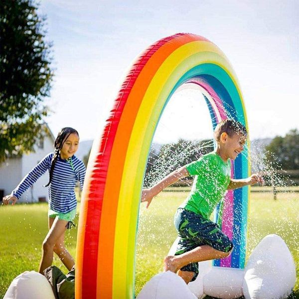 Water Sprinkler Play Toy Inflatable Pool Beach Float Game Centre Outdoor Lawn Garden Spray Squirter Large Rainbow Arch for Kids Pets 160cm Tall