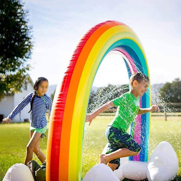 Water Sprinkler Play Toy Inflatable Pool Beach Float Game Centre Outdoor Lawn Garden Spray Squirter Large Rainbow Arch for Kids Pets 160cm Tall