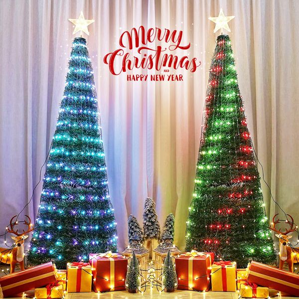 180cm Christmas Tree With RGB LED Light Xmas Spruce Artificial Holiday Decor Ornament Indoor Remote Control 18 Lighting Modes 