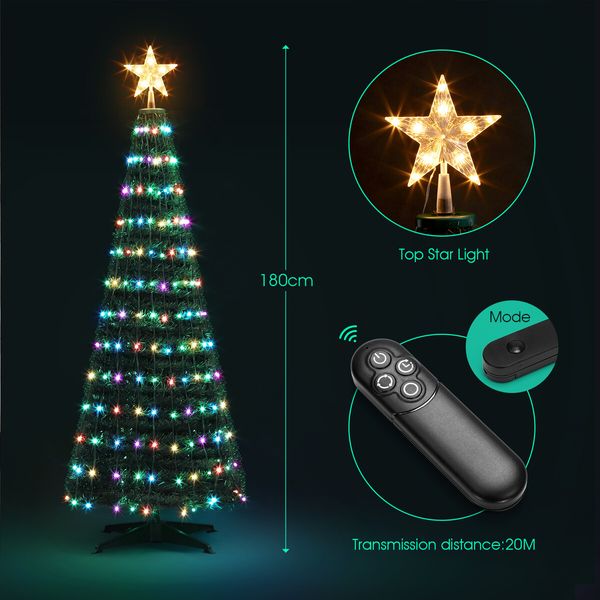 180cm Christmas Tree With RGB LED Light Xmas Spruce Artificial Holiday Decor Ornament Indoor Remote Control 18 Lighting Modes 