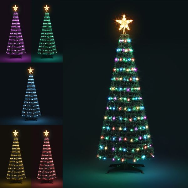 180cm Christmas Tree With RGB LED Light Xmas Spruce Artificial Holiday Decor Ornament Indoor Remote Control 18 Lighting Modes 