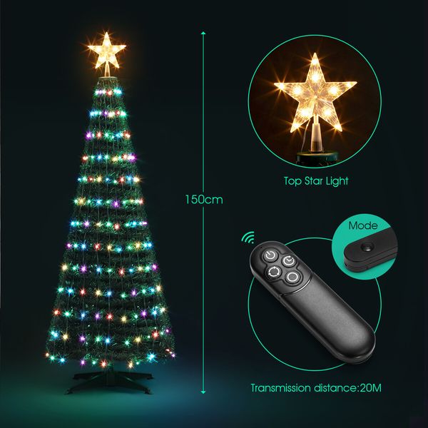 150cm Christmas Tree With Light RGB LED Artificial Xmas Spruce Decor Holiday Ornament Indoor Remote Control 18 Lighting Modes