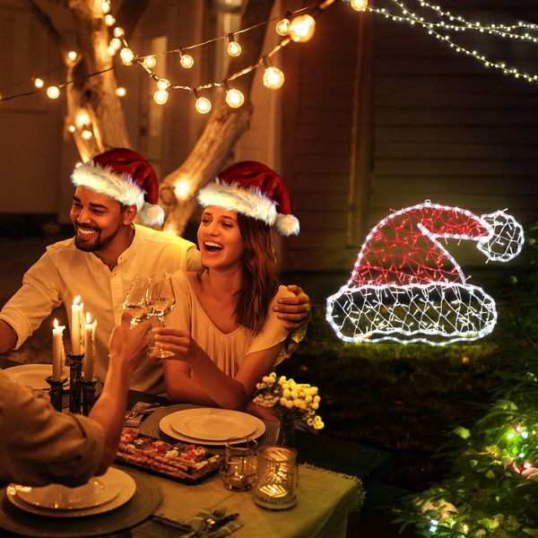 Christmas Light Decor Santa Hat LED Strip Rope Xmas Holiday Ornament Outdoor Indoor 80x60cm