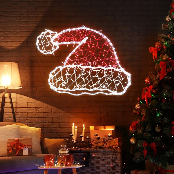 Christmas Light Decor Santa Hat LED Strip Rope Xmas Holiday Ornament Outdoor Indoor 80x60cm