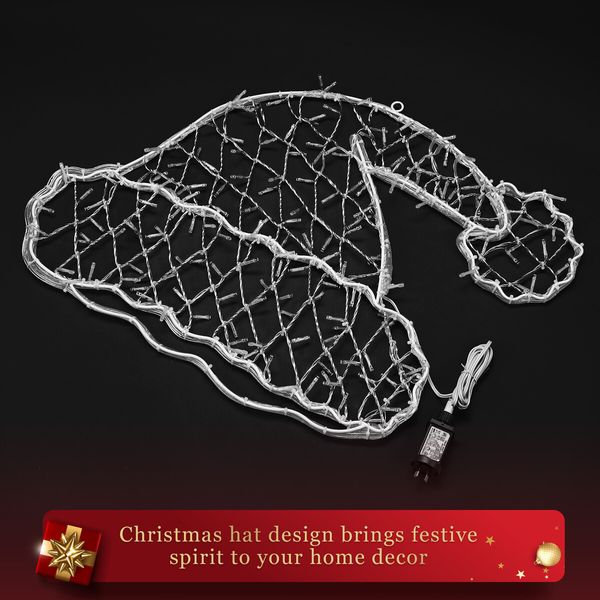 Christmas Light Decor Santa Hat LED Strip Rope Xmas Holiday Ornament Outdoor Indoor 80x60cm