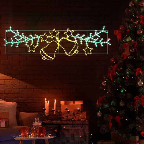 Christmas Light Decor LED Strip Rope Xmas Bell Star Leaf Holiday Ornament Outdoor Indoor 180x61cm XXL Size