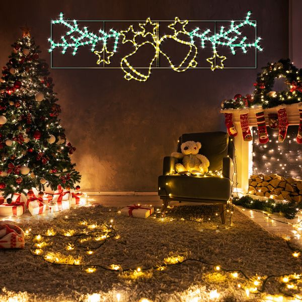 Christmas Light Decor LED Strip Rope Xmas Bell Star Leaf Holiday Ornament Outdoor Indoor 180x61cm XXL Size