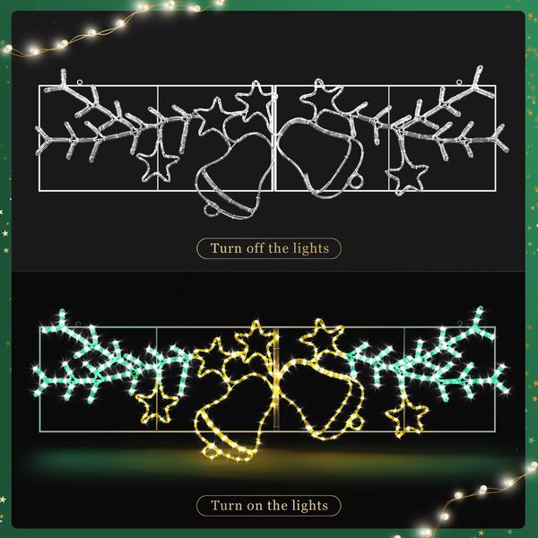 Christmas Light Decor LED Strip Rope Xmas Bell Star Leaf Holiday Ornament Outdoor Indoor 180x61cm XXL Size