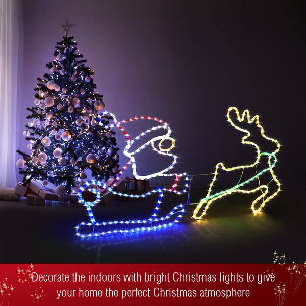 Christmas Light Santa Claus Sleigh Reindeer LED Strip Rope Xmas Decor Holiday Ornament Outdoor Indoor 150x75cm XL Size