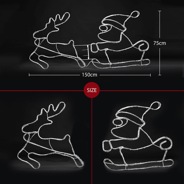 Christmas Light Santa Claus Sleigh Reindeer LED Strip Rope Xmas Decor Holiday Ornament Outdoor Indoor 150x75cm XL Size