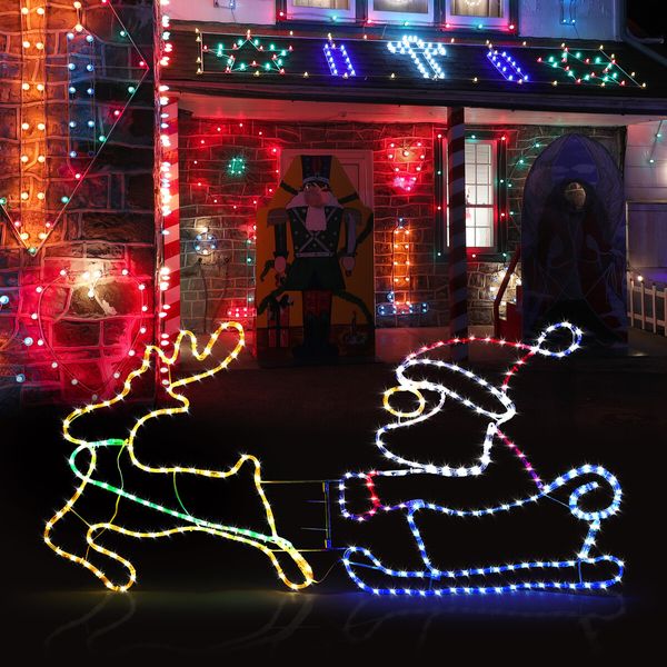 Christmas Light Santa Claus Sleigh Reindeer LED Strip Rope Xmas Decor Holiday Ornament Outdoor Indoor 150x75cm XL Size