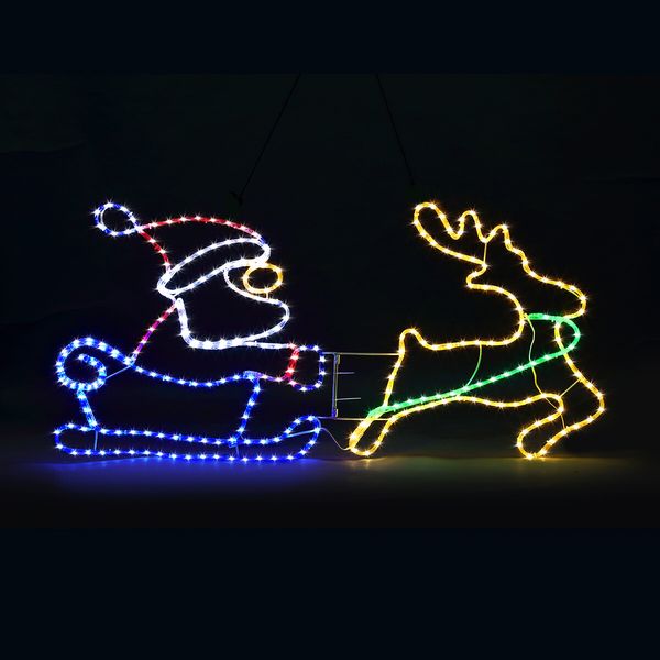 Christmas Light Santa Claus Sleigh Reindeer LED Strip Rope Xmas Decor Holiday Ornament Outdoor Indoor 150x75cm XL Size