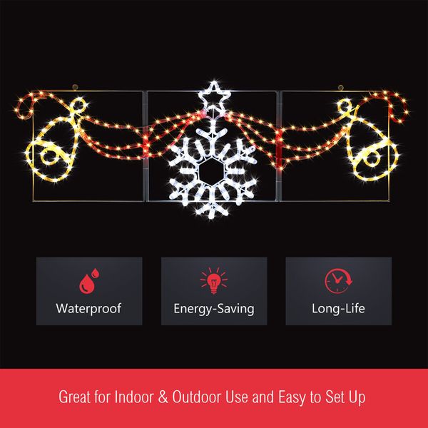 Christmas LED Light Decor Strip Rope Xmas Snowflake Bell Holiday Ornament Outdoor Indoor 145x53cm XL Size