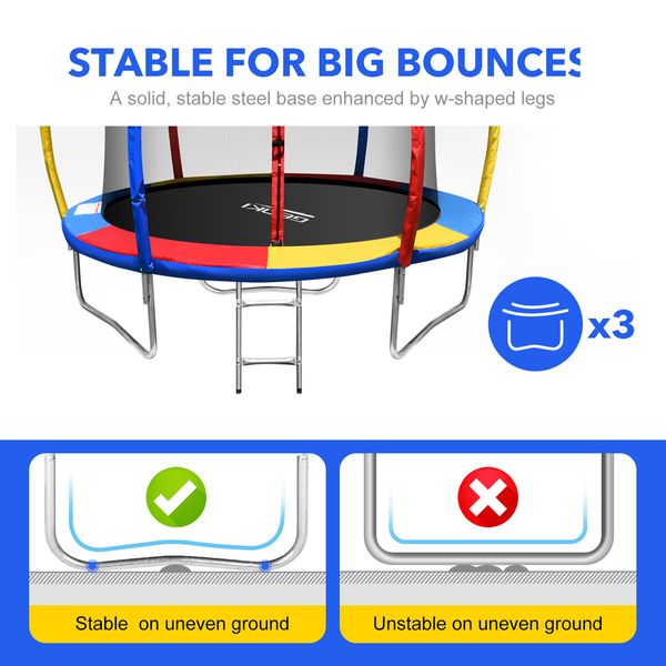 Genki 8ft Trampoline Kids Rebounder Bounce Jumping Round With Enclosure Basketball Hoop Ladder Indoor Outdoor