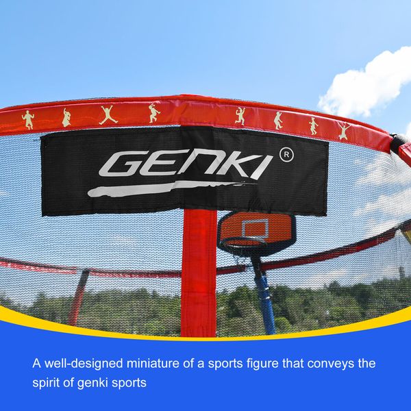 Genki 10ft Trampoline Kids Rebounder Jumping Bounce with Basketball Hoop Ladder Enclosure Indoor Outdoor Round