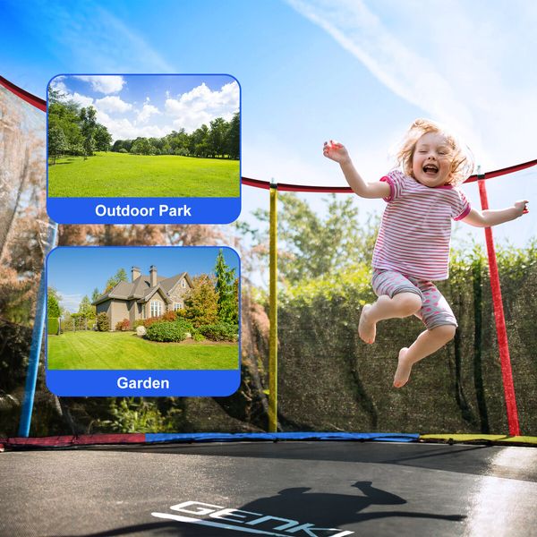 Genki 10ft Trampoline Kids Rebounder Jumping Bounce with Basketball Hoop Ladder Enclosure Indoor Outdoor Round