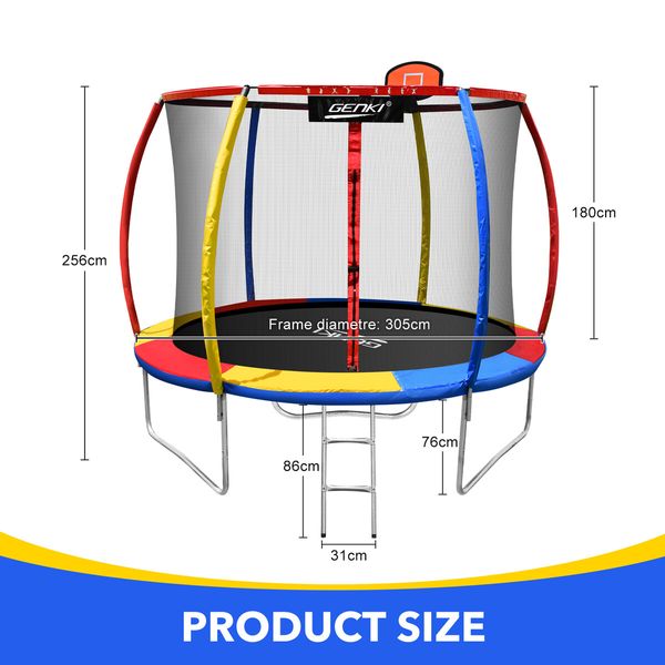 Genki 10ft Trampoline Kids Rebounder Jumping Bounce with Basketball Hoop Ladder Enclosure Indoor Outdoor Round