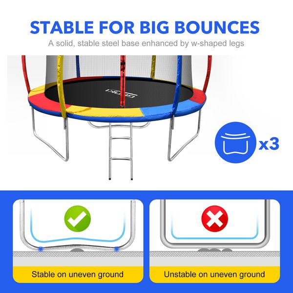 Genki 10ft Trampoline Kids Rebounder Jumping Bounce with Basketball Hoop Ladder Enclosure Indoor Outdoor Round