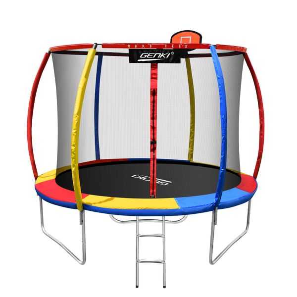 Genki 10ft Trampoline Kids Rebounder Jumping Bounce with Basketball Hoop Ladder Enclosure Indoor Outdoor Round