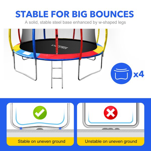 Genki 12ft Trampoline Kids Jumping Bounce Rebounder with Basketball Hoop Ladder Enclosure Indoor Outdoor Round