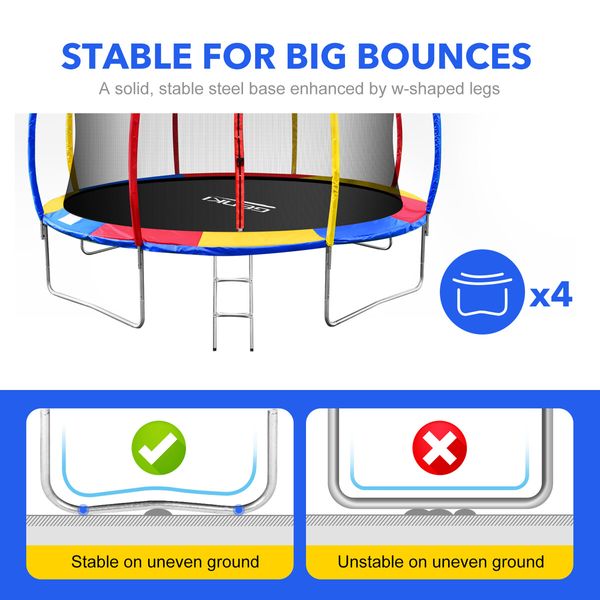 Genki 14ft Trampoline Rebounder Kids with Basketball Hoop Ladder Enclosure Jumping Bounce Outdoor Indoor Round