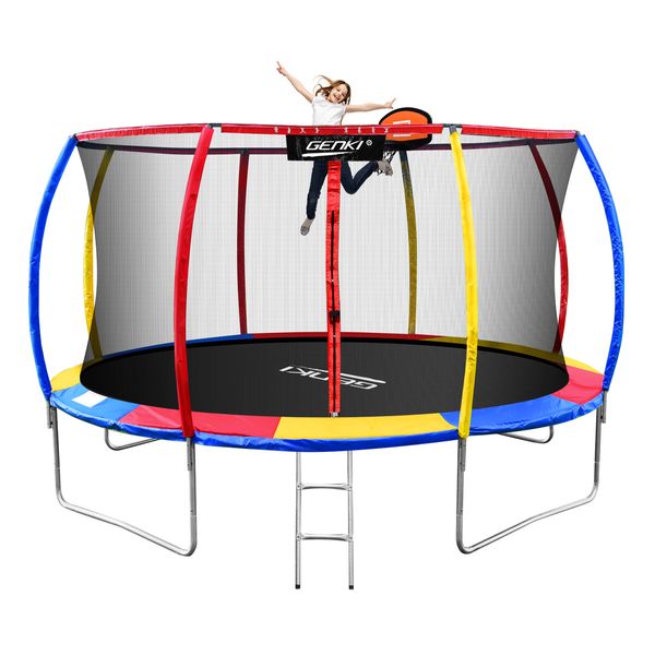 Genki 14ft Trampoline Rebounder Kids with Basketball Hoop Ladder Enclosure Jumping Bounce Outdoor Indoor Round