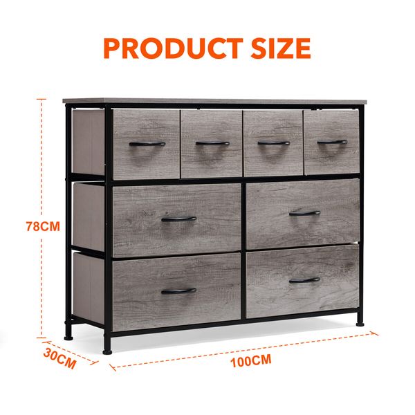 Dresser Wide Tall Chest of 8 Drawers Tallboy TV Stand Console Table Unit Bedroom Closet Organizer Storage Tower Fabric Wood Board