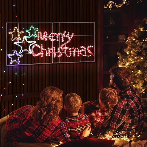 Solight Merry Christmas Light Xmas LED Rope Strip Decoration Holiday Ornament Indoor Outdoor IP65 130x60cm XL Size